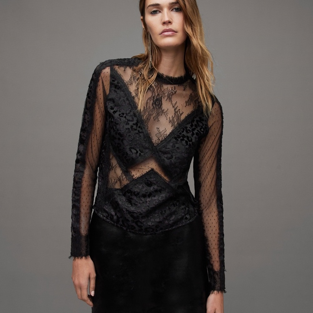 New Allsaints Mila lace - velvet top - black - 8